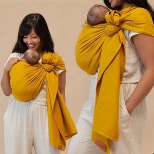 WildBird Linen Ring Sling Bohemian Baby Carrier 100% Linen Mustard Yellow 74"